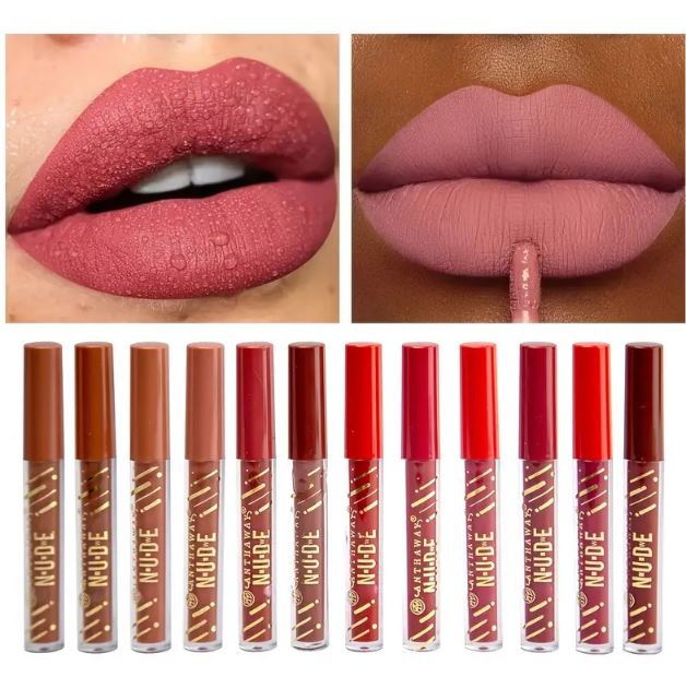 Pack of 12 WaterProof Matte Nude Redish Shades Lipgloss