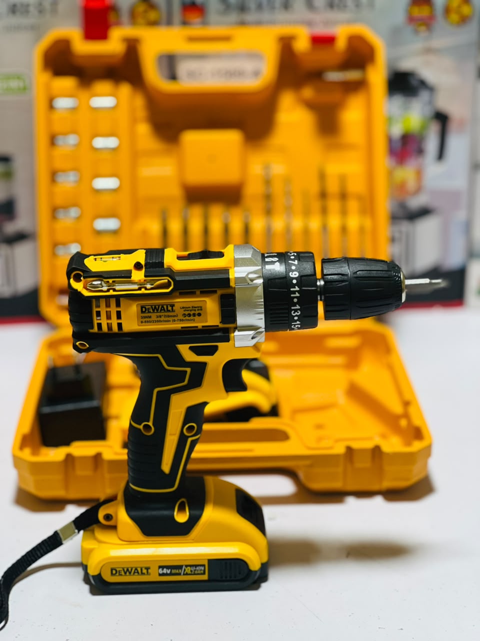 DeWalt 64V Cordless Electric Drill Machine with Battery & Carry Case Screwdriver Drill Kit