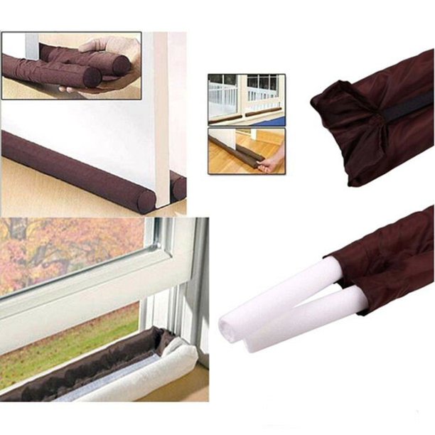 Two-Sided Door Draft Stopper (Pack of 4) Weather Stripping Window Breeze Blocker Adjustable Door Sweeps, Dark Brown (38 inches)