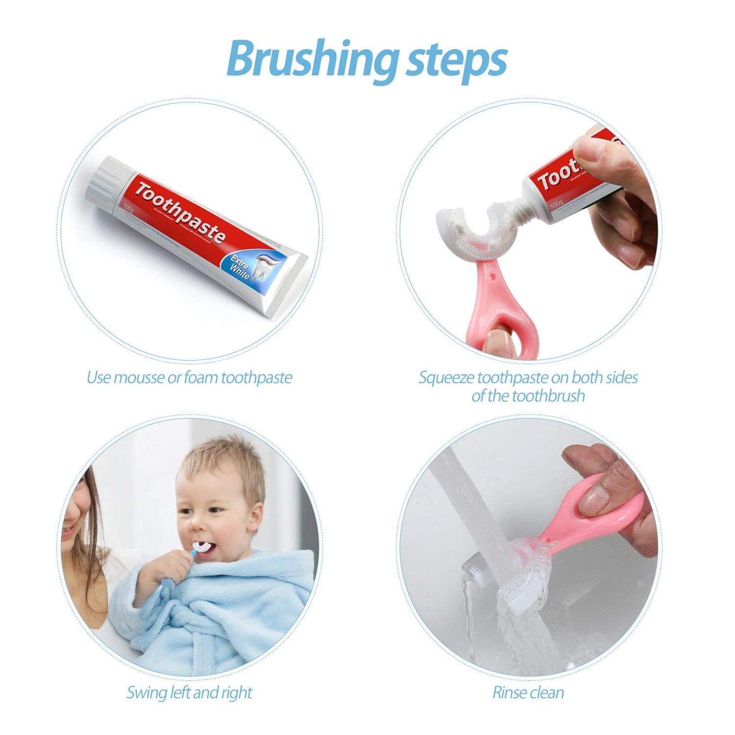 (Without Box)1 PC - 360 Degree U-Shaped Baby Toothbrush Children Child Toothbrush Teethers Baby Brush Silicone Kids Teeth Oral Care Cleaning (random color)