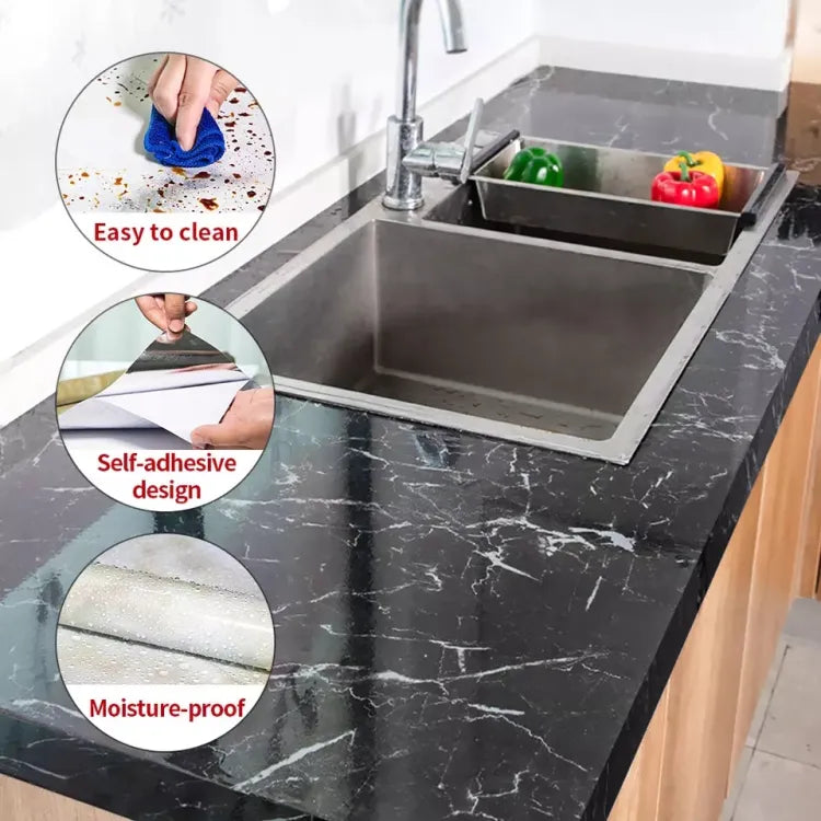 Self Adhesive Marble Sheet Sticker For Kitchen,(60?200) Cupboard, Wall �Anti Oil And Heat Resistant Wallpaper - Black