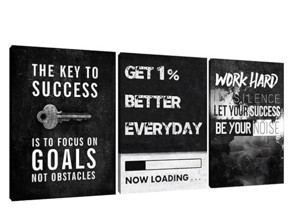 set of 3 Motivational sticky canvas frames for wall decore / sticky phototiles for office and home workplace