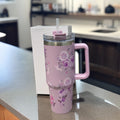Floral Insulated Travel Tumbler with Ergonomic Handle and Leak-Resistant Lid �40oz Double-Wall Vacuum Flask ( Random Color )