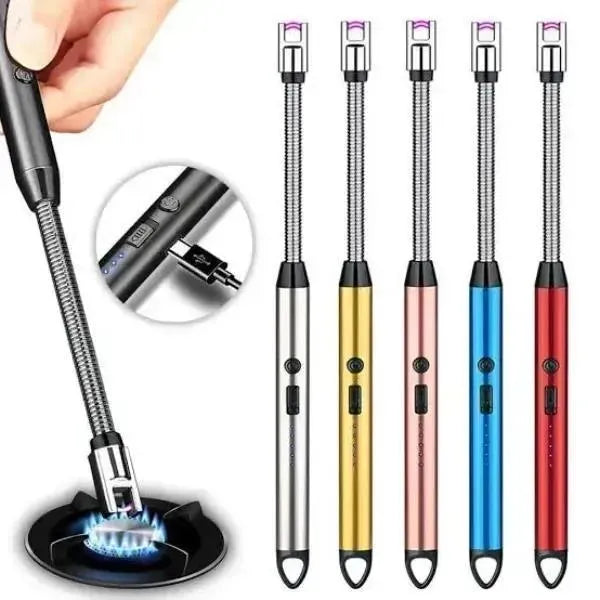 USB Rechargeable Electric Arc BBQ Lighter Windproof Flameless Plasma Lighter with 360? Flexible Neck and LED Battery Indicator for Kitchen Candles BBQ
