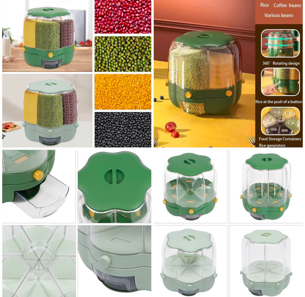 Food Storage Container Rotatable Rice Barrels Sealed Cereal Dispenser Rice Tank Grain Box Kitchen Storage Organization (Random Color)