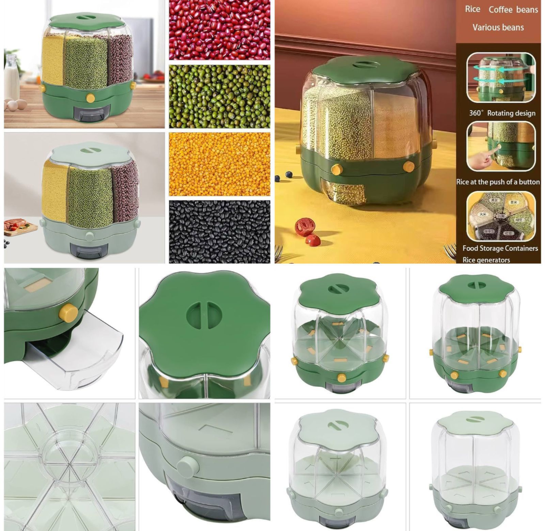 Food Storage Container Rotatable Rice Barrels Sealed Cereal Dispenser Rice Tank Grain Box Kitchen Storage Organization (Random Color)