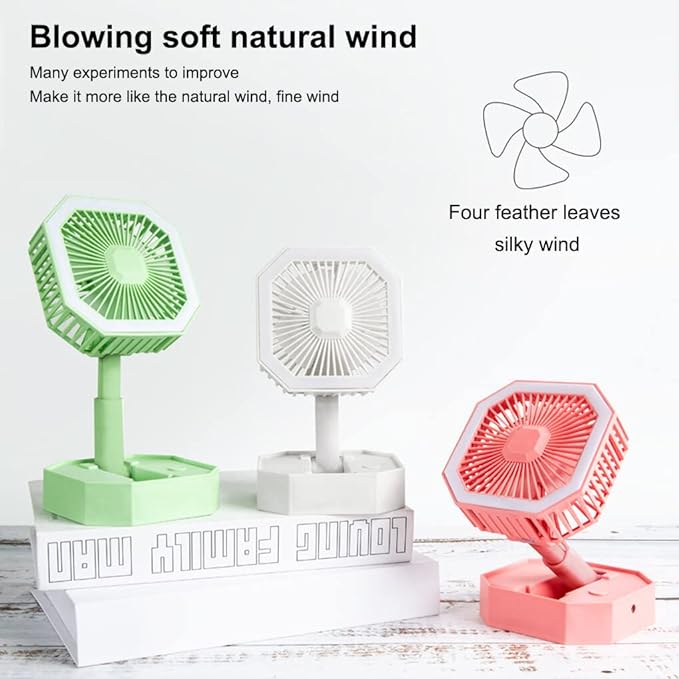 Portable Folding Fan | Desktop Fan Retractable Adjustable Table Cooling Plastic Fan | Summer Outdoor Indoor Work Personal with Night Light (Random Colors)