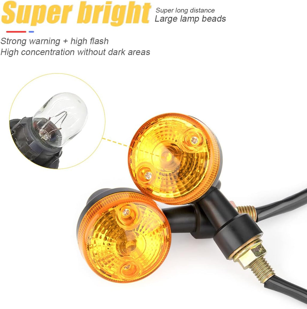 Pack of 4 Universal Motorcycle Turn Signal Indicators | Amber Isharay Lights | Round Fit for 70cc &amp; 125cc Bikes