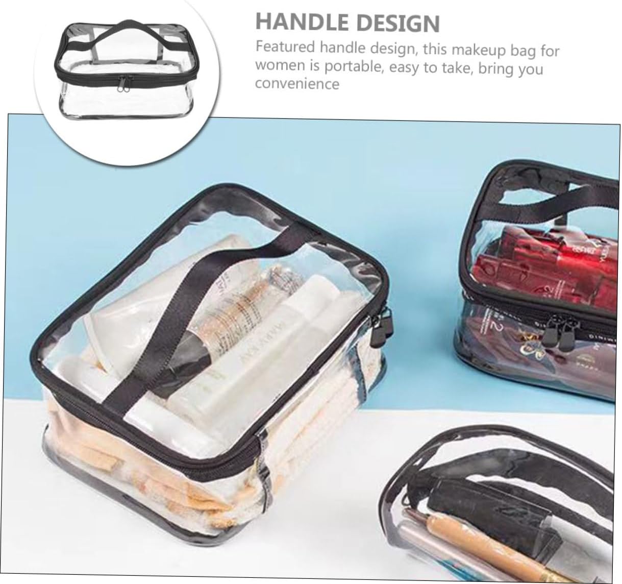 Clear Travel Makeup Bag �Waterproof, Portable, and Stylish Organizer for Cosmetics &amp; Toiletries - Transparent Clear Cosmetic Bag, Portable Toiletry Bag, Zipper Organizer, Transparent Travel Makeup Pouch - Random Color