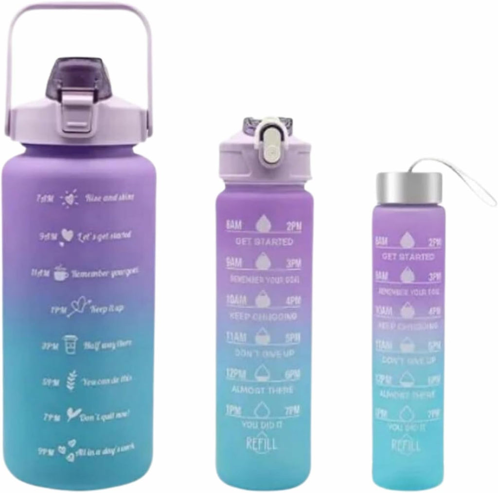 Sports Water Bottles 3 Pcs Set with Motivational Time Marker &amp; Leak Proof Flip Top Lid  (random color)