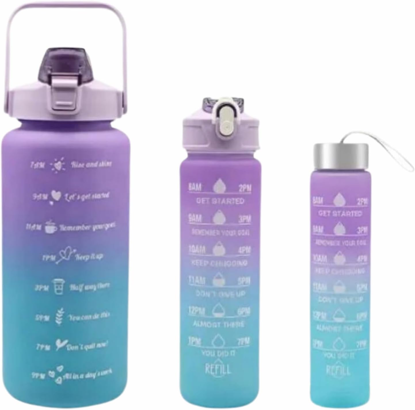 Sports Water Bottles 3 Pcs Set with Motivational Time Marker &amp; Leak Proof Flip Top Lid  (random color)
