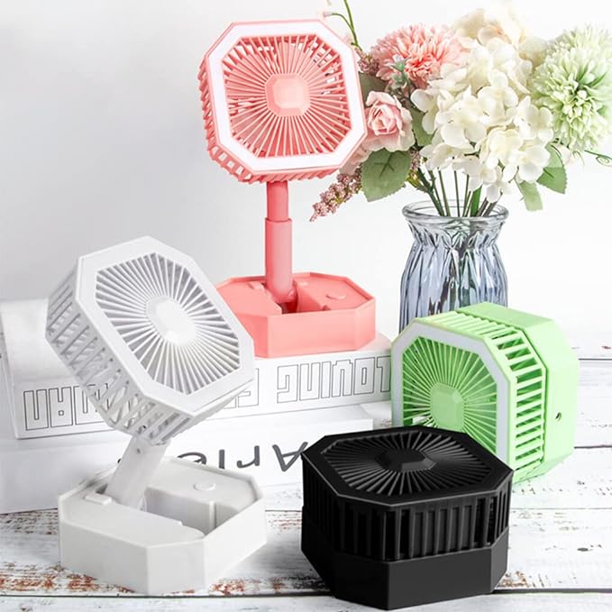 Portable Folding Fan | Desktop Fan Retractable Adjustable Table Cooling Plastic Fan | Summer Outdoor Indoor Work Personal with Night Light (Random Colors)