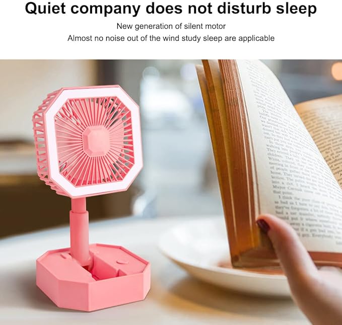 Portable Folding Fan | Desktop Fan Retractable Adjustable Table Cooling Plastic Fan | Summer Outdoor Indoor Work Personal with Night Light (Random Colors)