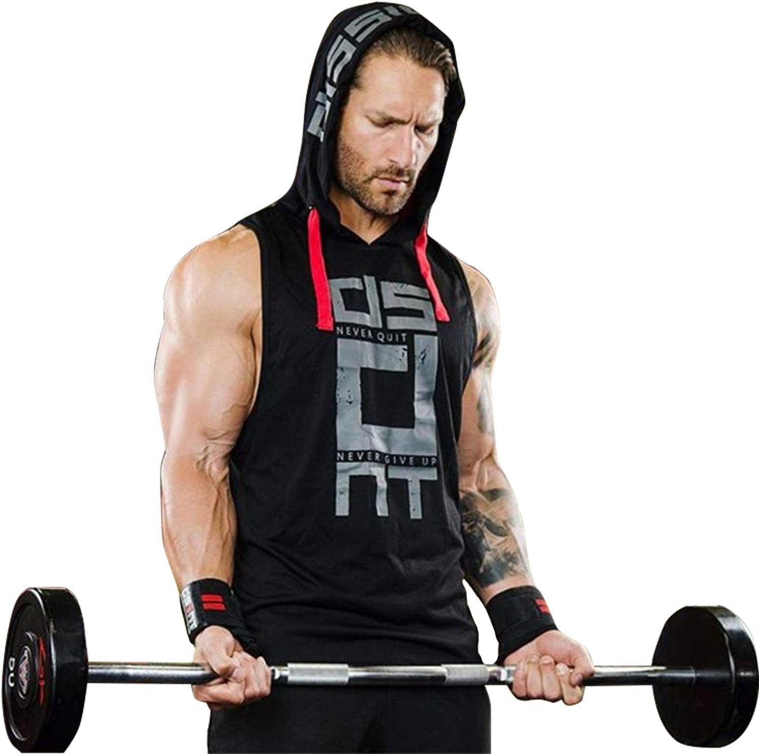 Black Gym Sleeveless Hood Tracksuit - Black Gym Sleeveless Hood Summer Tracksuit - Ready to Wear 2-Piece Set | Men's Sports &amp; Jogging Wear? - M
