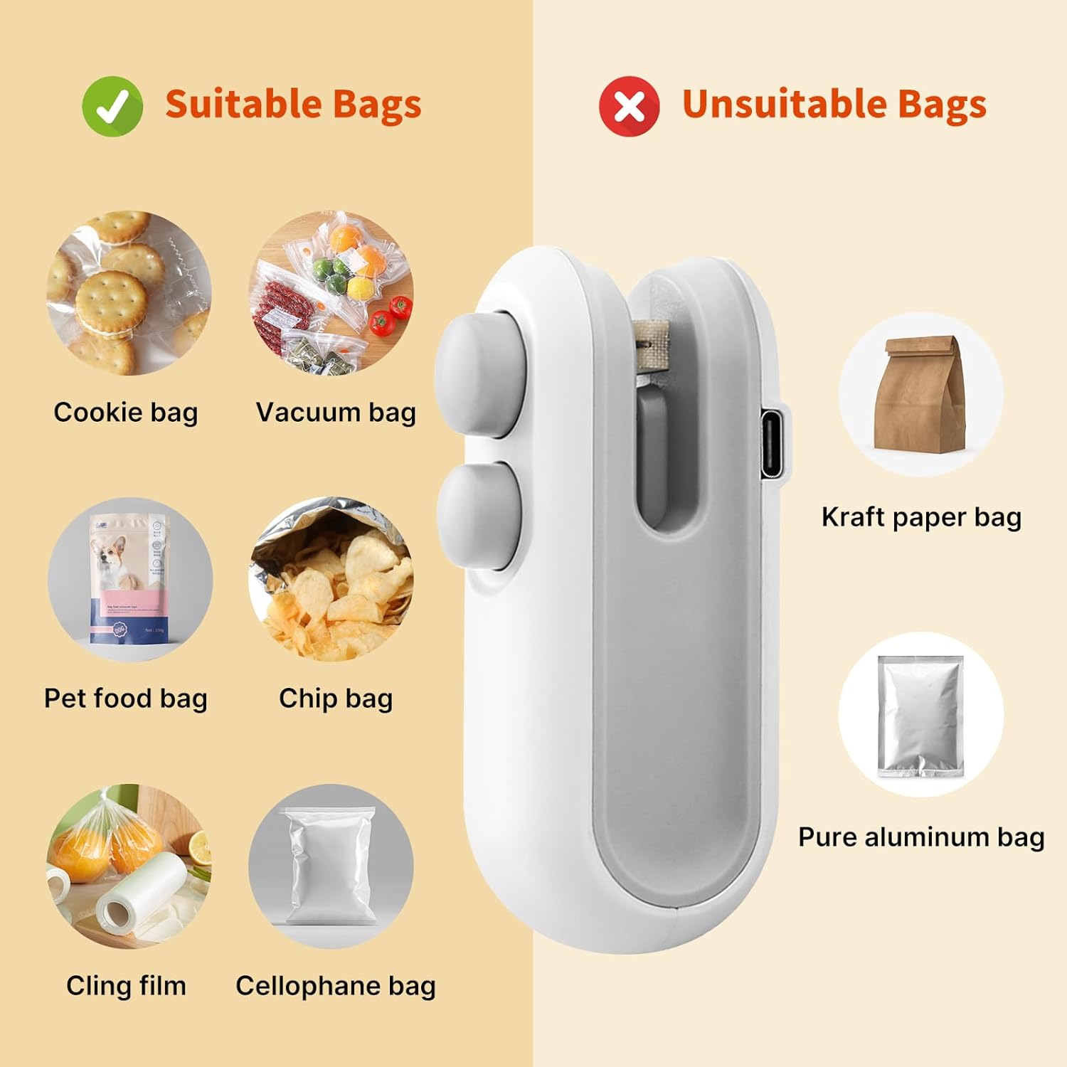 Heat Sealing Machine 2 in 1 Cutting and Sealer USB Rechargeable Food Sealer Mini Sealer for Snack Storage Food Sealer for Chip Bags, Plastic Bags, Food Storage (Random Color)