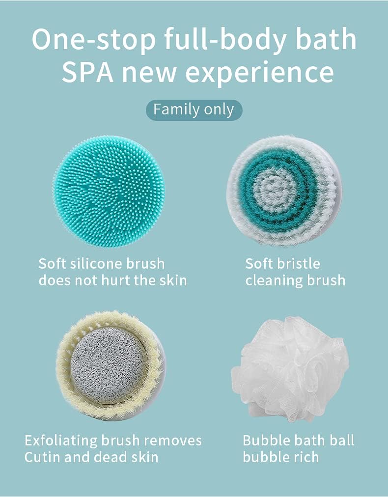 CNAIER Bath and Body Scrub Electric Brush Set - Rechargeable 4 in 1 (Random Color)