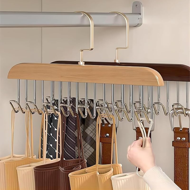 8 Hooks Wooden Clothes Hanger With Tie Rack Belt Hangers with 360?Rotating