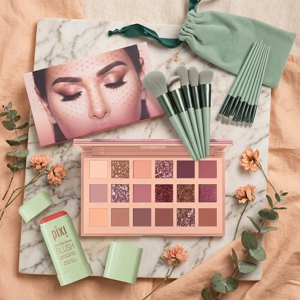 3-in-1 Makeup Combo Set �Blush Stick + 18 Color Eyeshadow Palette + 13 PCS Makeup Brushes Kit
