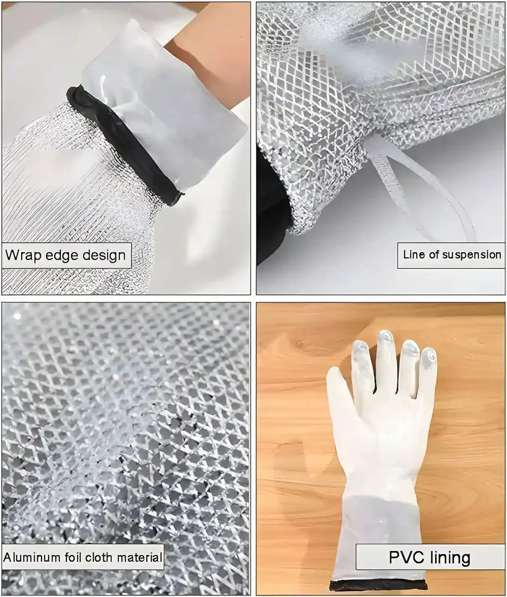 Multipurpose Wire Dishwashing Gloves | Dishwashing Rags for Wet and Dry, Steel Wire Miracle Cleaning Cloth with Glove Shape, Non-Scratch Wire Dish Cloths for Washing Dishes, Kitchen | Anti-heat aluminium gloves