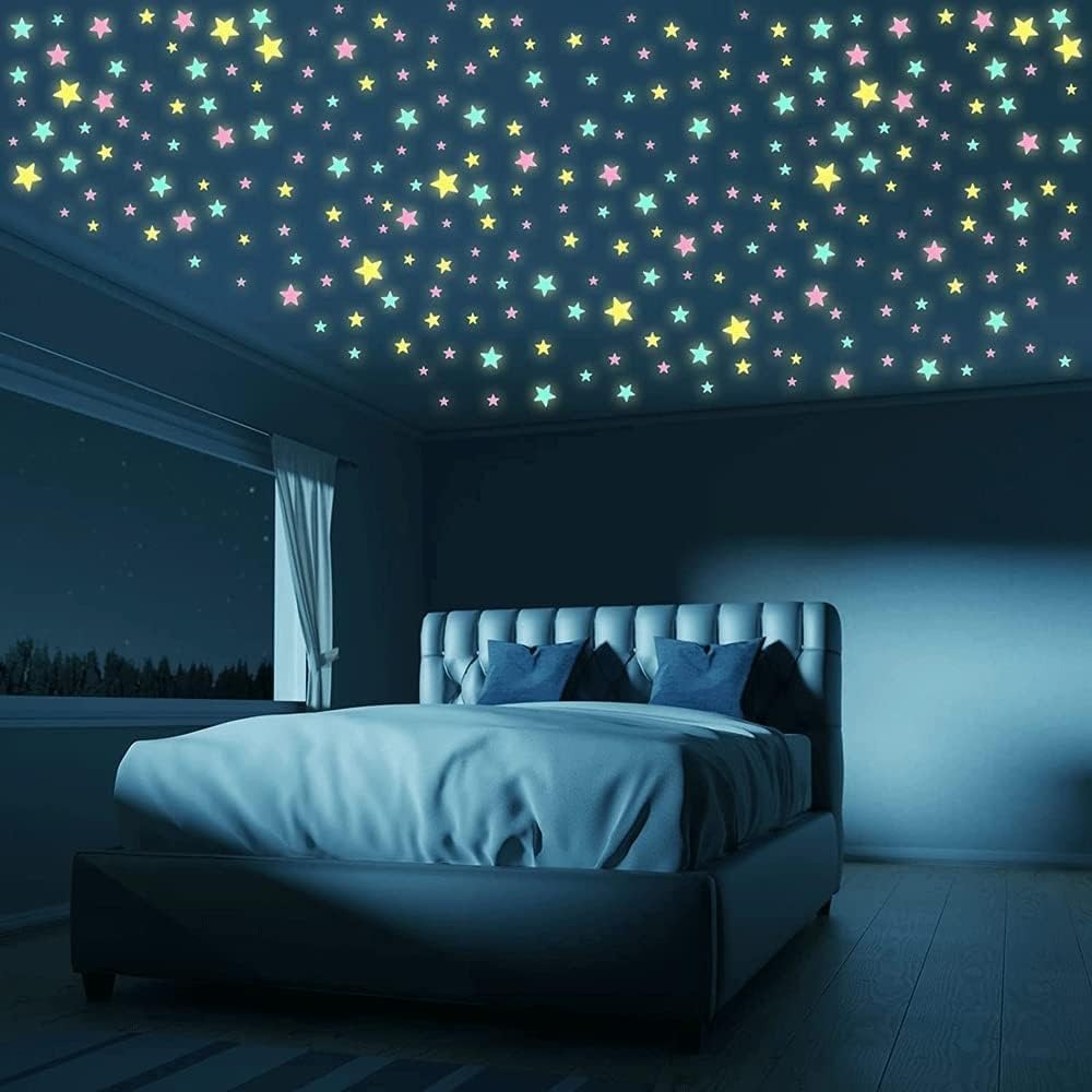 Pack of 100 �3D Glowing Stars for Ceiling and Wall Decoration �Luminous Night Sky Stickers for Kids�Rooms, Bedrooms, and Nurseries �Glow-in-the-Dark Wall Decals with Adhesive