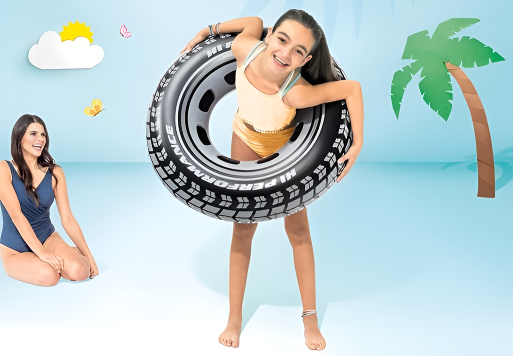 Intex Giant Tire Tube 36 Inch Swim Ring For Summer | Swimming Pool Tube for Kid's | Big Size Cool Black Wheel Tire Men Swimming Ring?