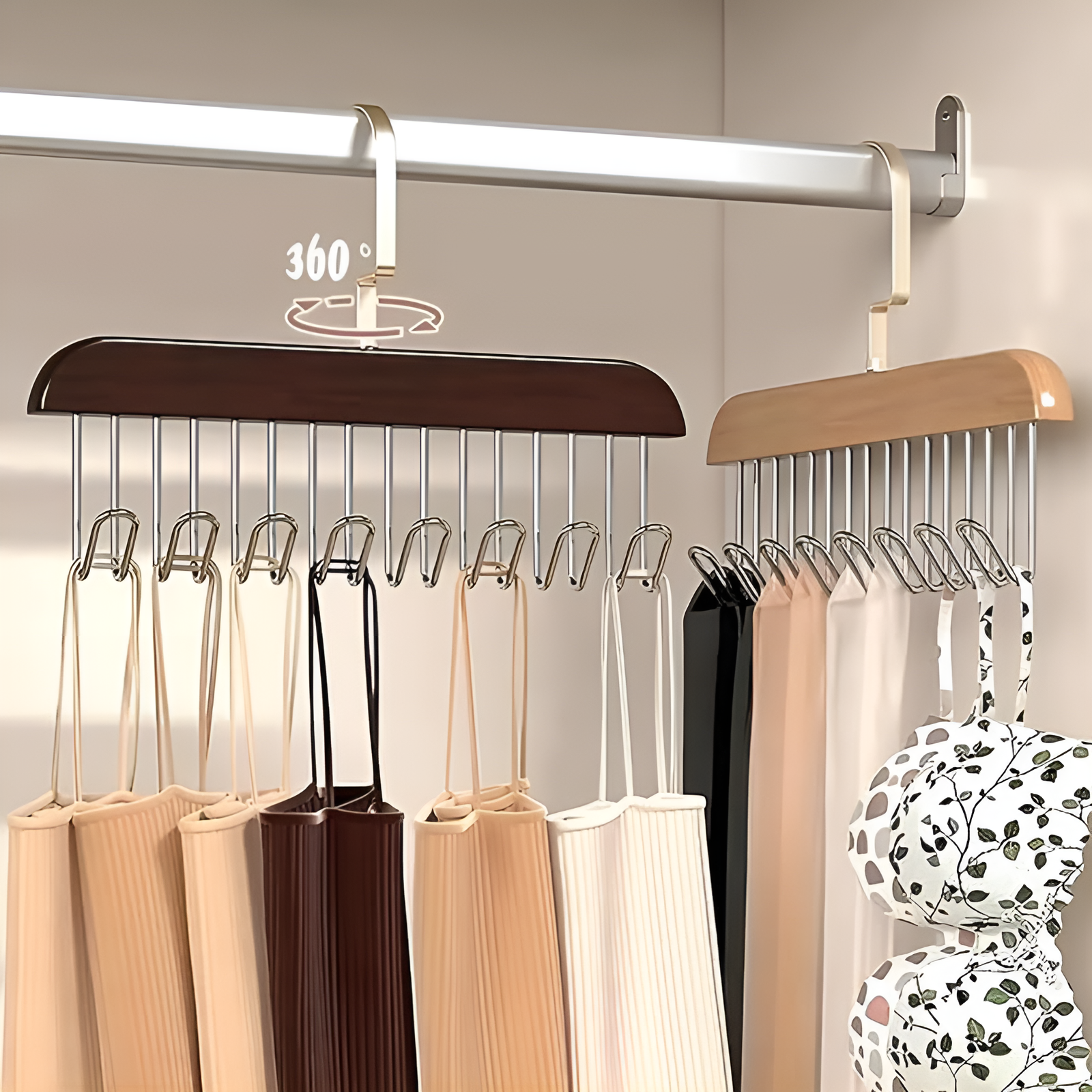 8 Hooks Wooden Clothes Hanger With Tie Rack Belt Hangers with 360?Rotating