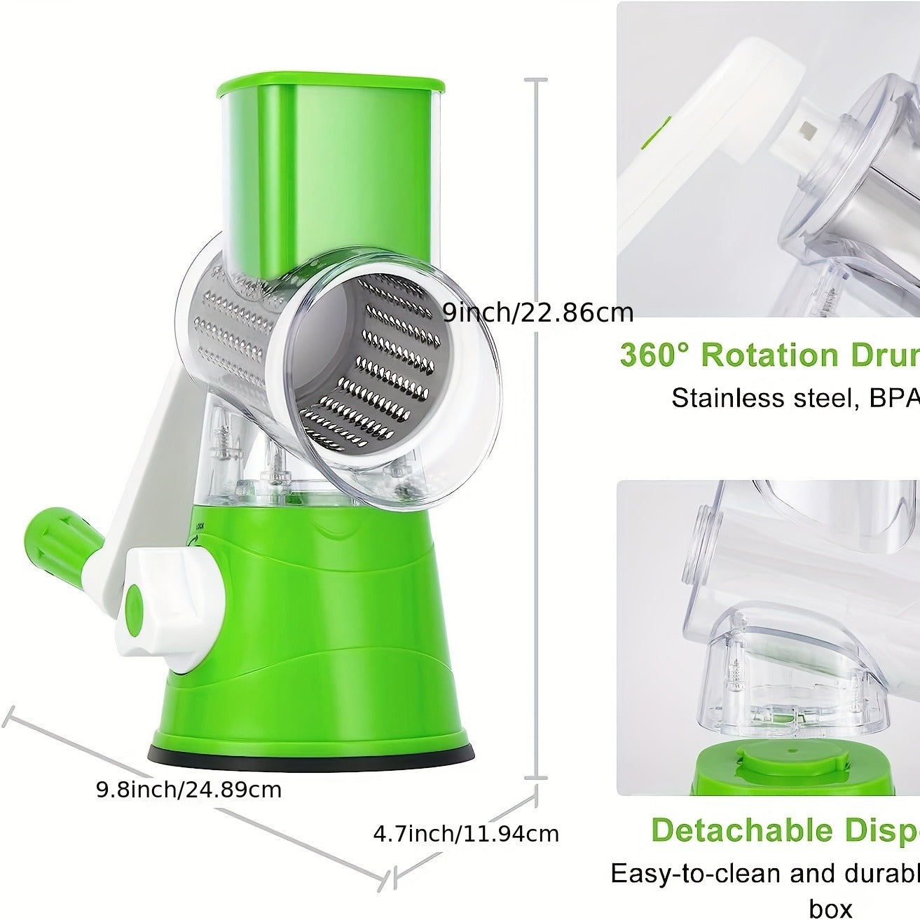 Manual 3-in-1 Vegetable Cutter & Drum Grater | Round Slicer | Multifunctional Kitchen Gadget