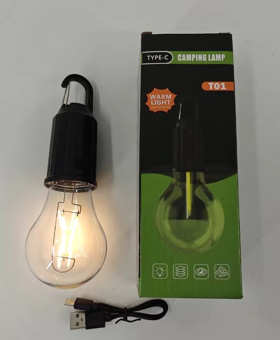 T01 Type-C Rechargeable LED Camping Bulb �Portable Hanging Warm Light Tent Lamp