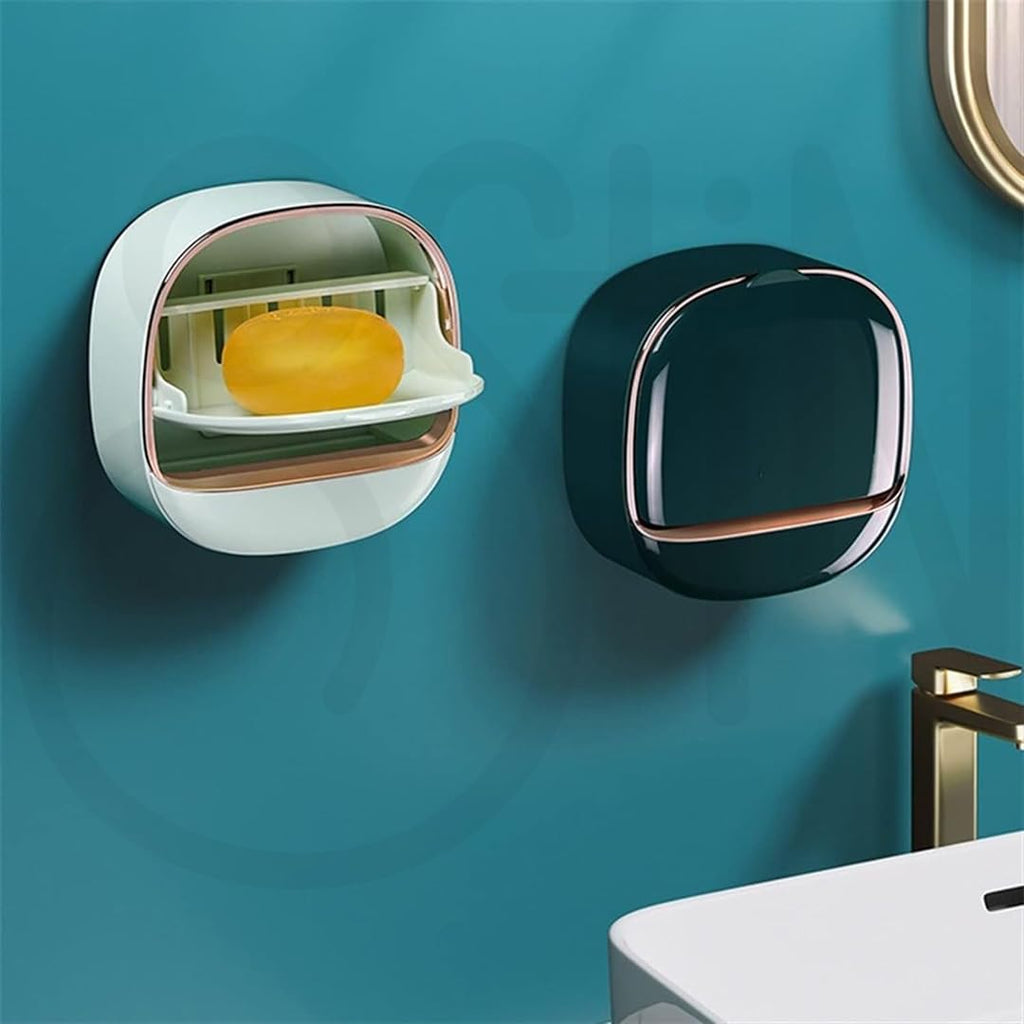 1Pc Wall Mounted Soap Holder With Drain Tray | Stylish Soap Dish Holder Waterproof For Kitchen and Bathroom (Random color)