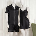Couple Silk Night Suit / Sleepwear Set �Shirt & Shorts with Slip Dress | SKU DC-C013 (3 Pcs) | Maroon