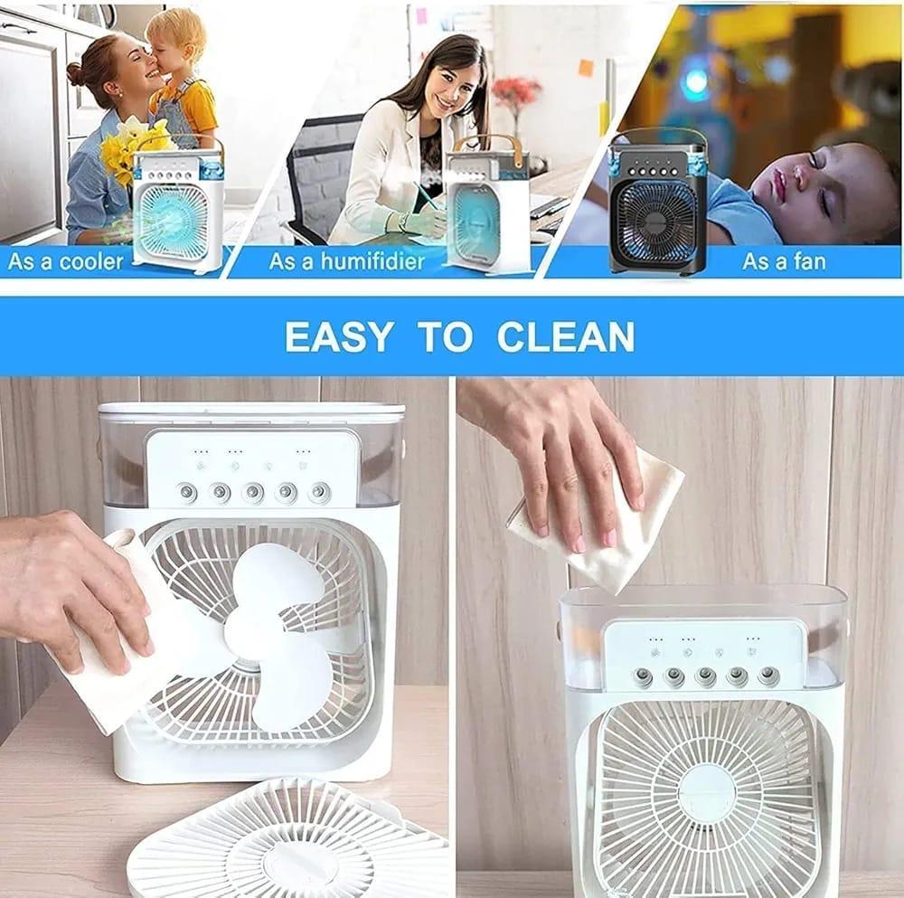 Multi-Function Portable Desktop Air Cooler Fan �High-Velocity Cooling with LED Lighting, Adjustable Speed, and Built-in Humidifier Mist (Size 10 Inch)