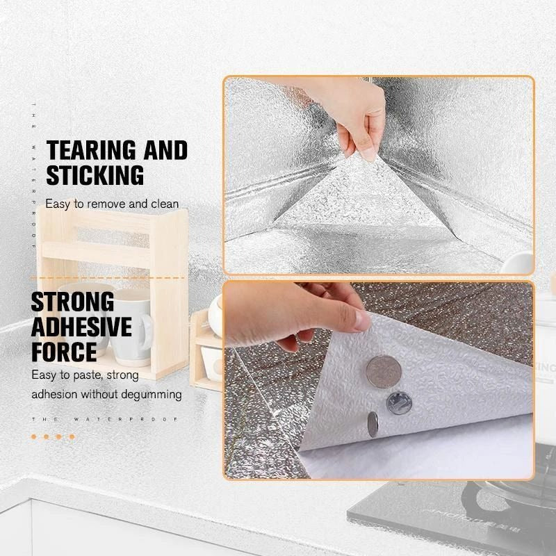 Silver Foil Kitchen Waterproof & Oil Proof Self-Adhesive Sticker Roll �Aluminum Heat Resistant Wallpaper for Stove, Cabinets & Walls (60?200cm)