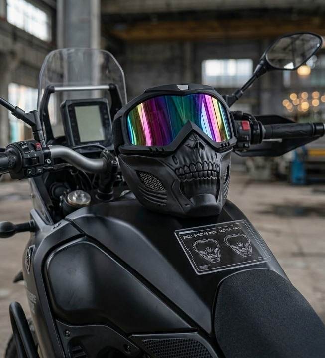 Premium Skull Goggles Mask �Full Face Tactical Protection for Bikers (Multi-Color Iridium Lens)