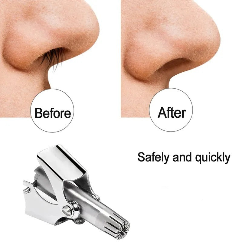 Manual Stainless Steel Nose & Ear Hair Trimmer - Painless, Battery-Free Precision Personal Grooming Tool with Cleaning Brush