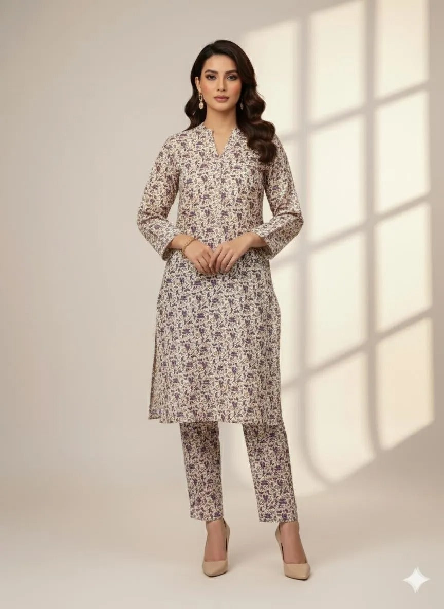 2-Pcs Katan Silk Unstitched Allover Printed Suit