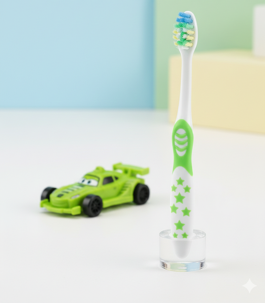 DORCO Children? Soft Toothbrush with Fun Toy & Protective Case �Gentle Care for Kids�Teeth & Gums (Random Design)
