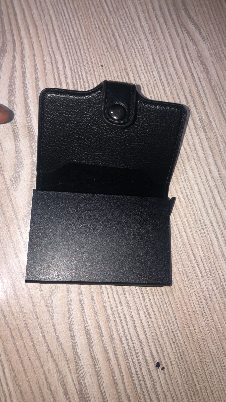 Slim Metallic Pop-Up Card Holder �Minimalist RFID Blocking Wallet with Leather Wrap (Black)