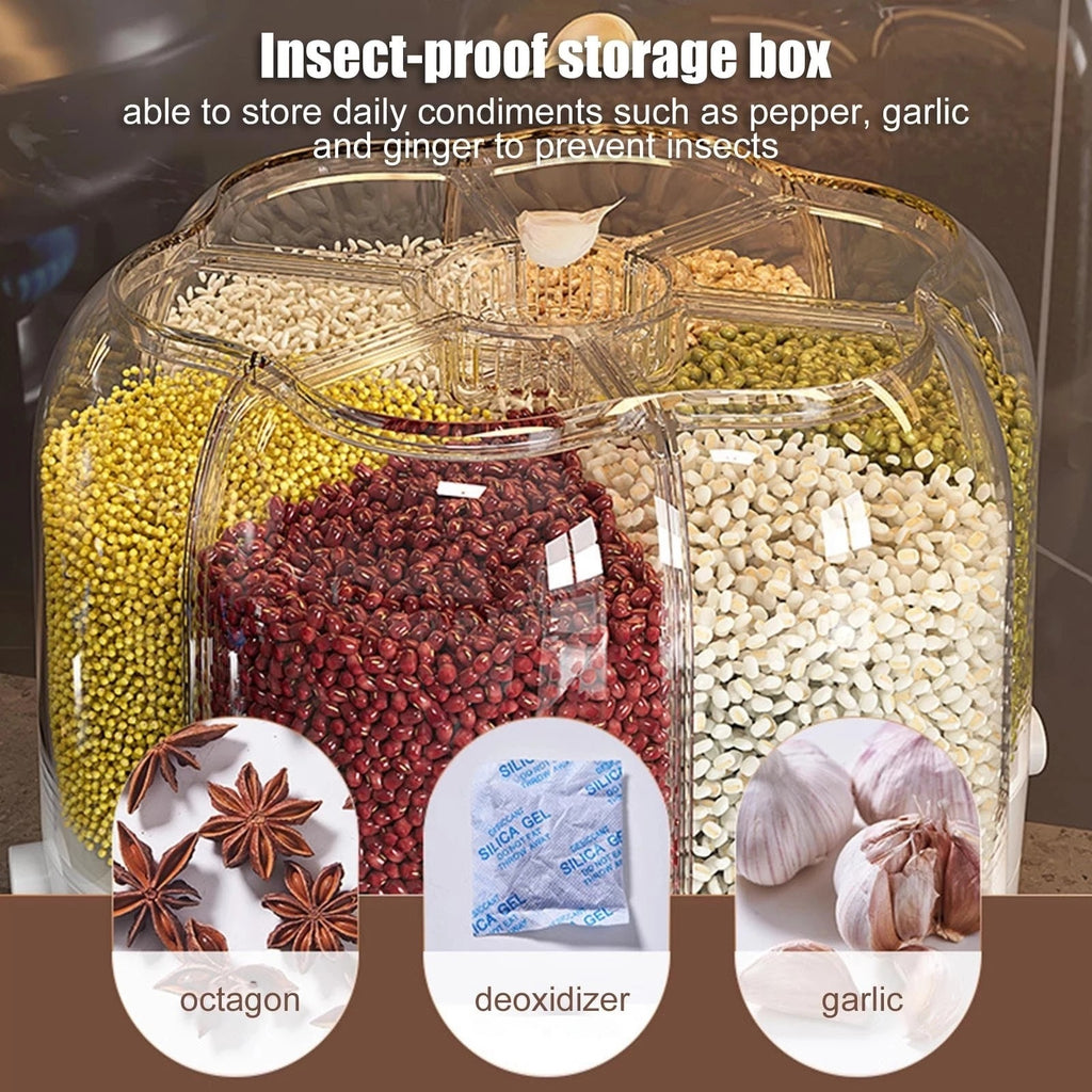Food Storage Container Rotatable Rice Barrels Sealed Cereal Dispenser Rice Tank Grain Box Kitchen Storage Organization (Random Color)