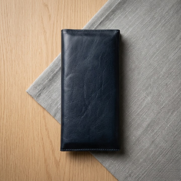 Premium Genuine Black Leather Long Wallet �Elegant Bi-Fold Business Clutch & Travel Organizer for Men