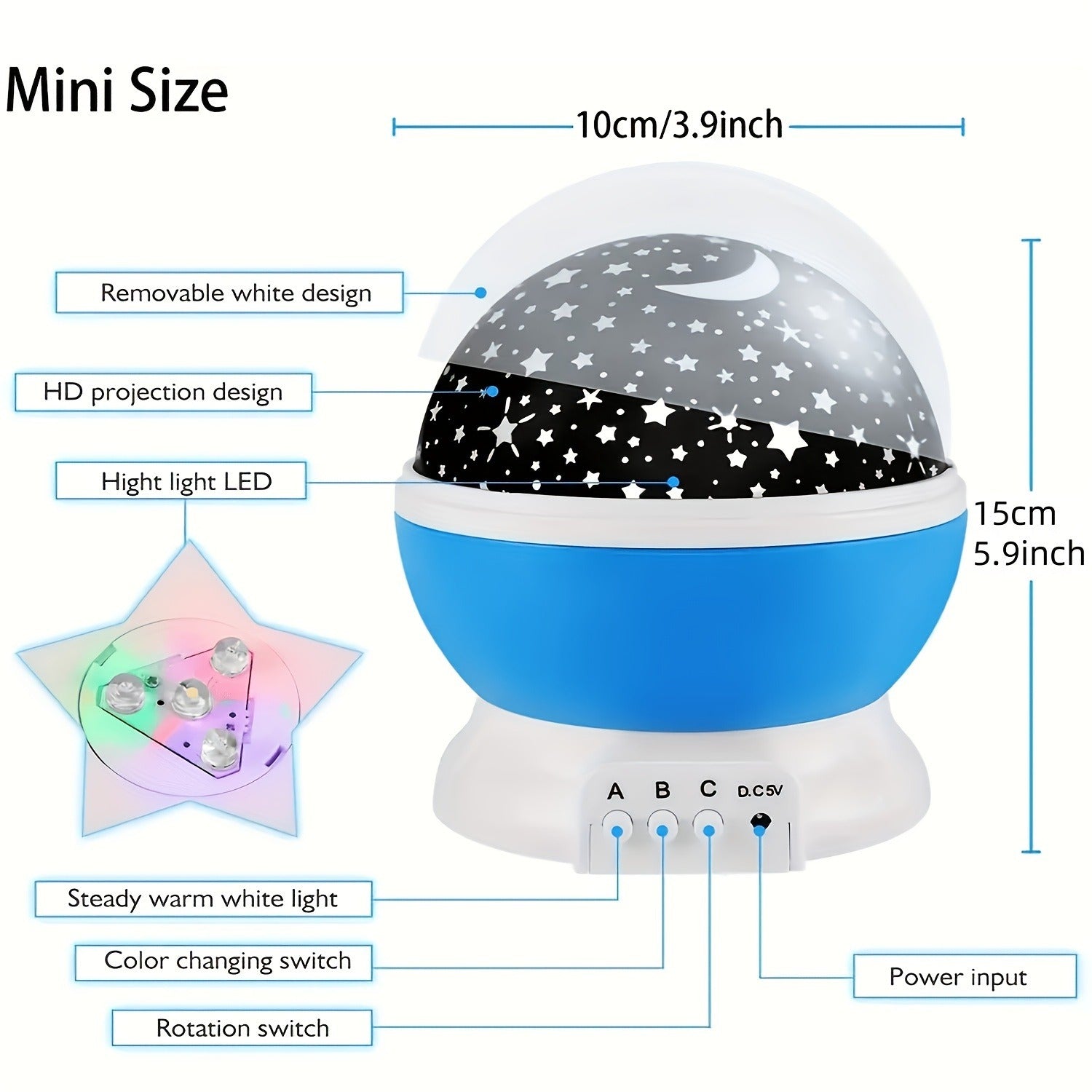 360? Rotating Star Master Projection Lamp | USB/Battery Operated | LED Moon & Starry Sky Night Light (Random Colour)