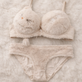 Cute Fur Style Double Padded Woolen Bikini Set �Soft Beige Plush Bra & Panty Lingerie Set - Size 38