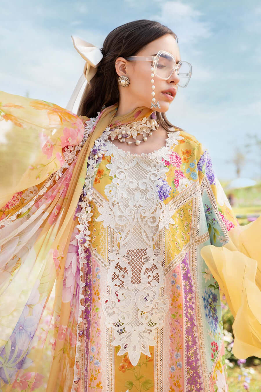 Luxury Multi Floral Embroidered Lawn 3 Piece Unstitched Suit with Chiffon Dupatta �Summer Collection