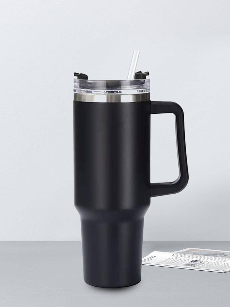 Insulated Stainless Steel Tumbler with Handle and Straw - 40oz (Random Color)