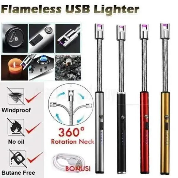 USB Rechargeable Electric Arc BBQ Lighter Windproof Flameless Plasma Lighter with 360? Flexible Neck and LED Battery Indicator for Kitchen Candles BBQ