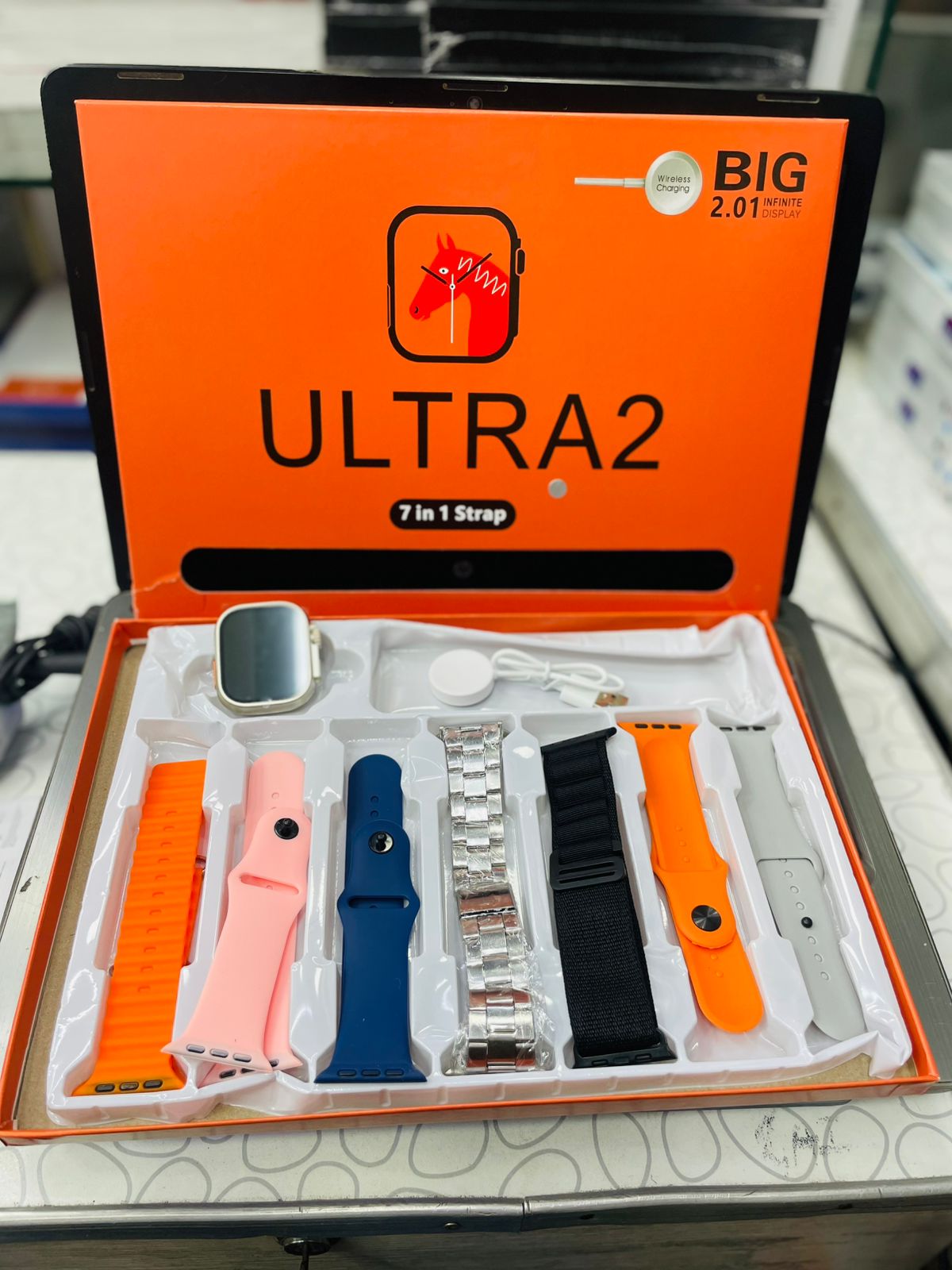 Ultra 2 Smart Watch Big 2.01 Infinite Display 7 in 1 Strap Set with Wireless Charging