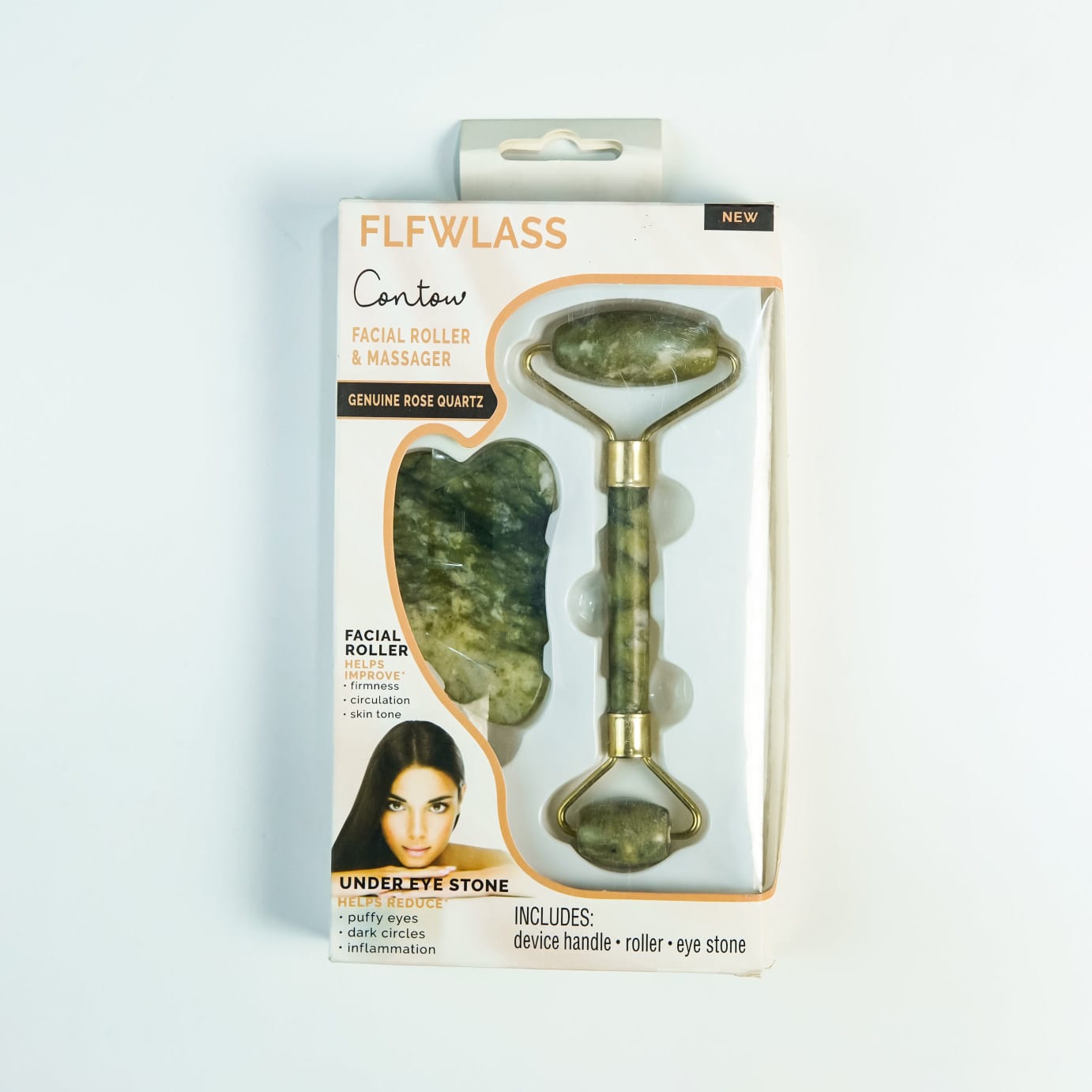 Flfwlasse Facial Roller And Massager Contow Genuine Rose Quartz With Under Eye Stone