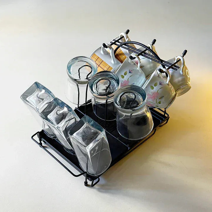 Durable Metal Cup & Glass Stand Rack �Space-Saving Countertop Organizer for Mugs, Cups, Plates & Glasses (Kitchen Drying Holder)