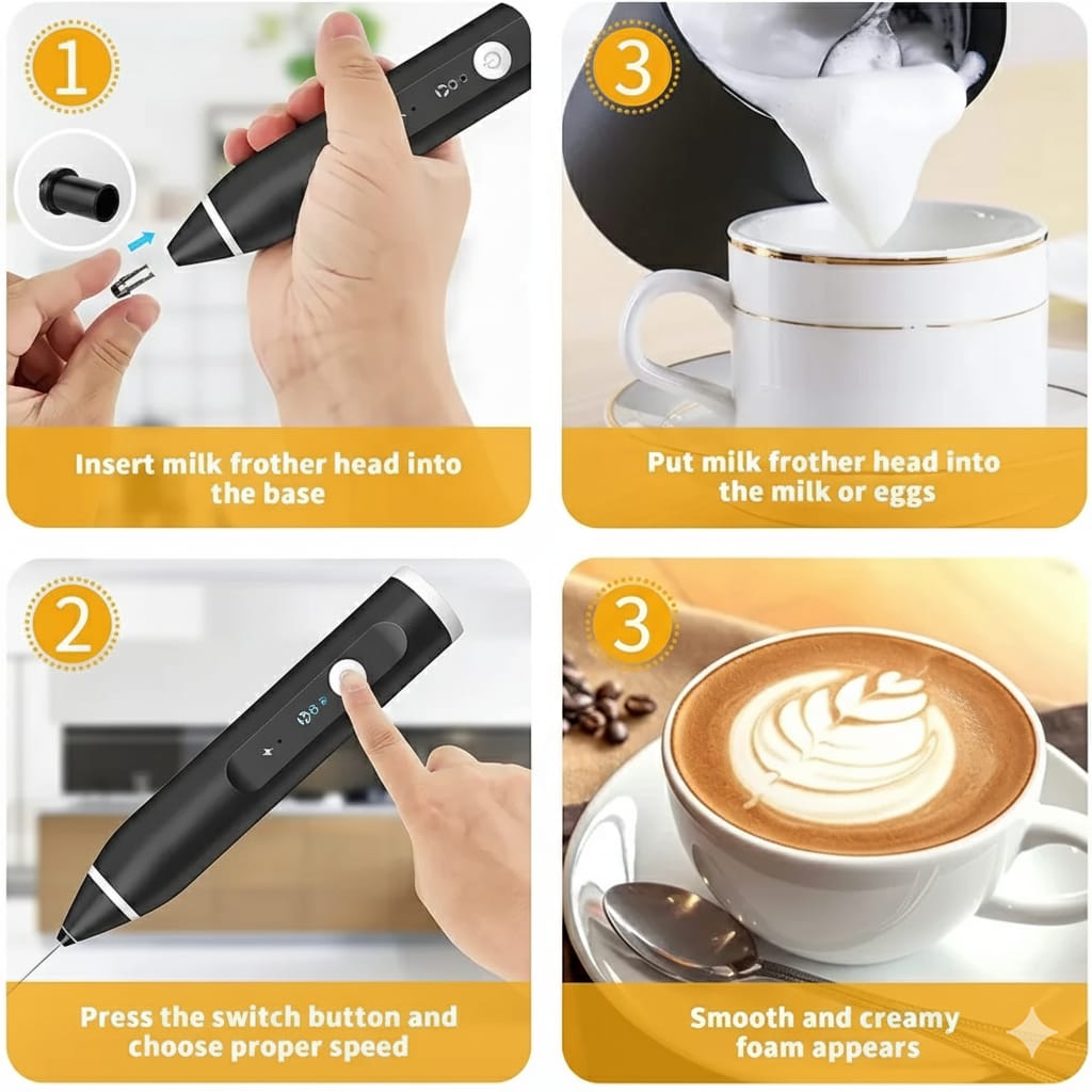 2-in-1 Electric Rechargeable Coffee Beater & Milk Frother �Handheld Mini Blender & Egg Beater for Kitchen Use