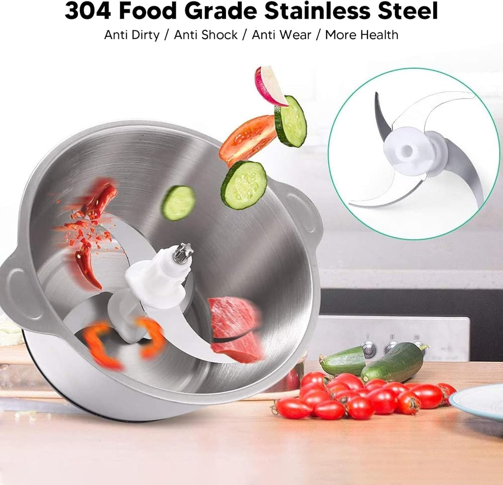 Falari 3L Electric Meat Grinder, Stainless Steel Electric Chopper for Household Use, Automatic Food Processor With 3 Speed for Meat, Vegetables, Fruit and Nuts, Detachable and Washable