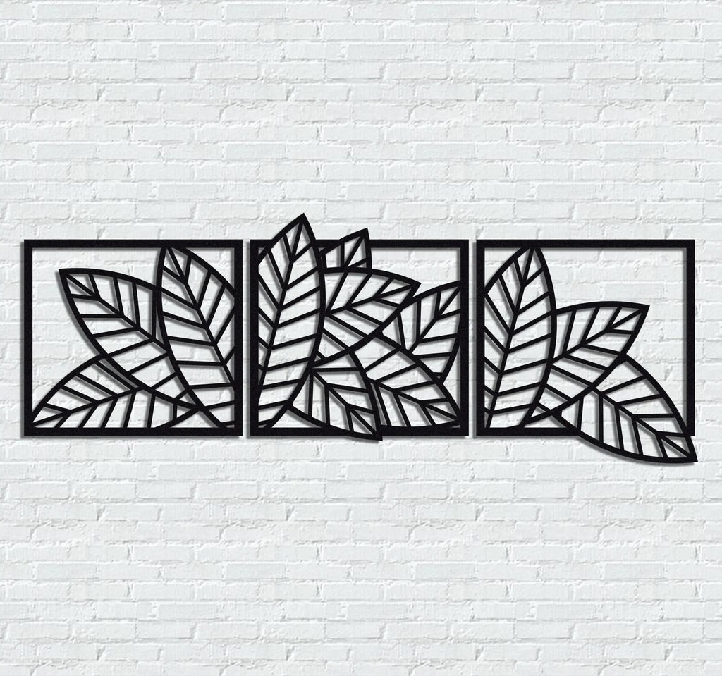 3D wooden 3 Piece Long Leaf Panels | Wall Hanging wooden Art | Wall art I Wall art for room decoration
